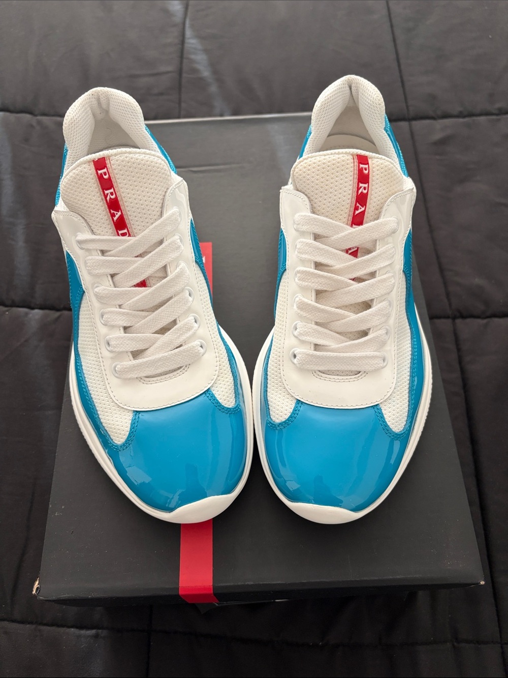 Prada White & Bright Blue Men’s Low-Top Sneakers